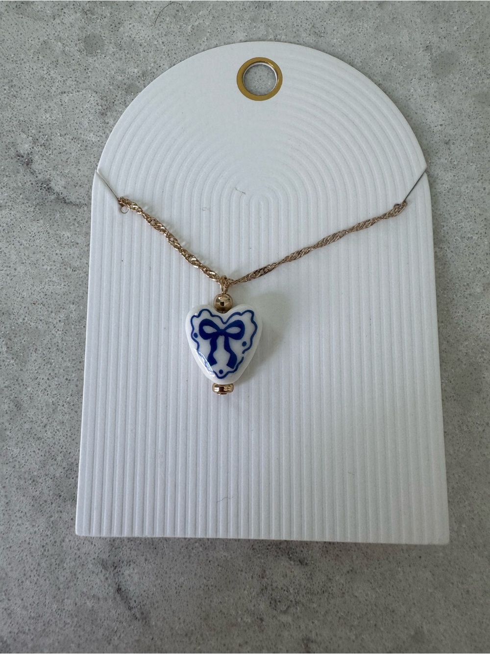 Gold Chain Necklace with White & Blue Heart Pendant